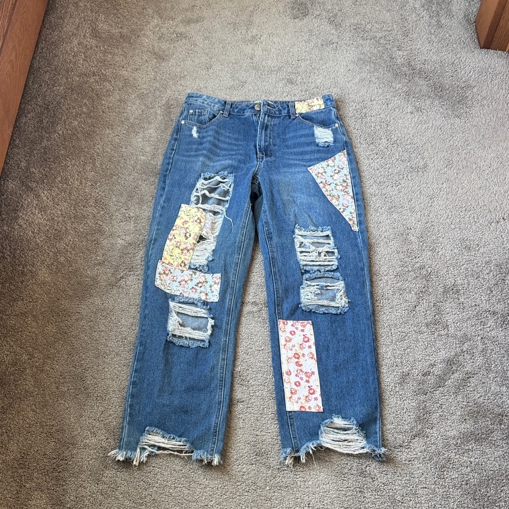 Almost Famous Distressed Patchwork Straight Leg J… - image 1